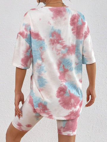 Tie Dye Drop Shoulder Tee & Biker Shorts