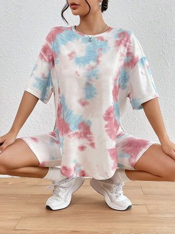 Tie Dye Drop Shoulder Tee & Biker Shorts