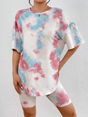 Tie Dye Drop Shoulder Tee & Biker Shorts
