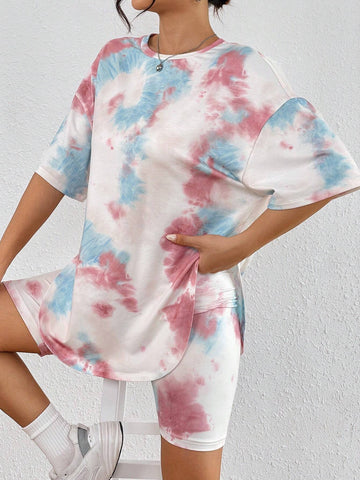 Tie Dye Drop Shoulder Tee & Biker Shorts