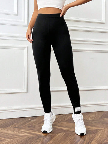 EZwear Slogan Patched Leggings
