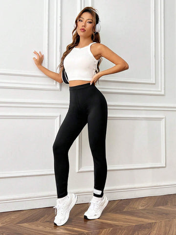 EZwear Slogan Patched Leggings