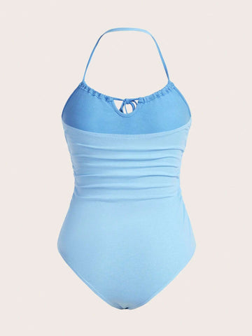 Tie Front Ruched Halter Bodysuit