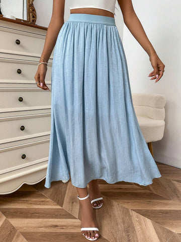 Solid High Waist A-line Skirt