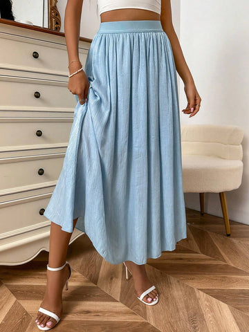 Solid High Waist A-line Skirt