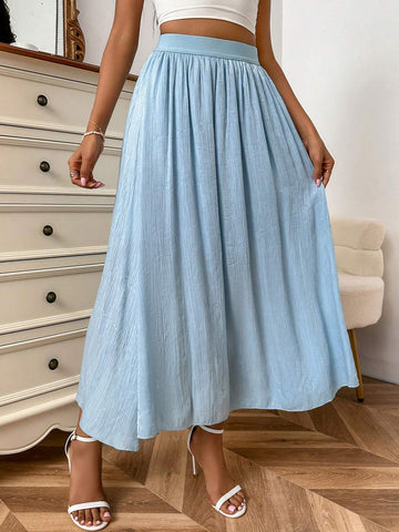 Solid High Waist A-line Skirt