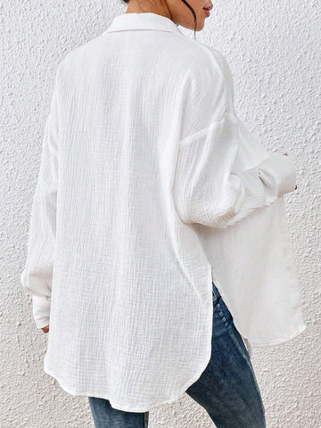 Solid Drop Shoulder Button Front Shirt