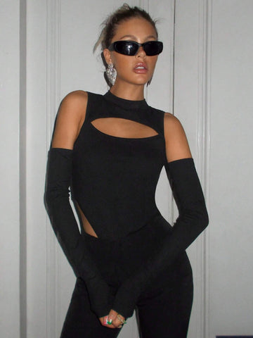 Cut Out Cold Shoulder High Cut Bodysuit