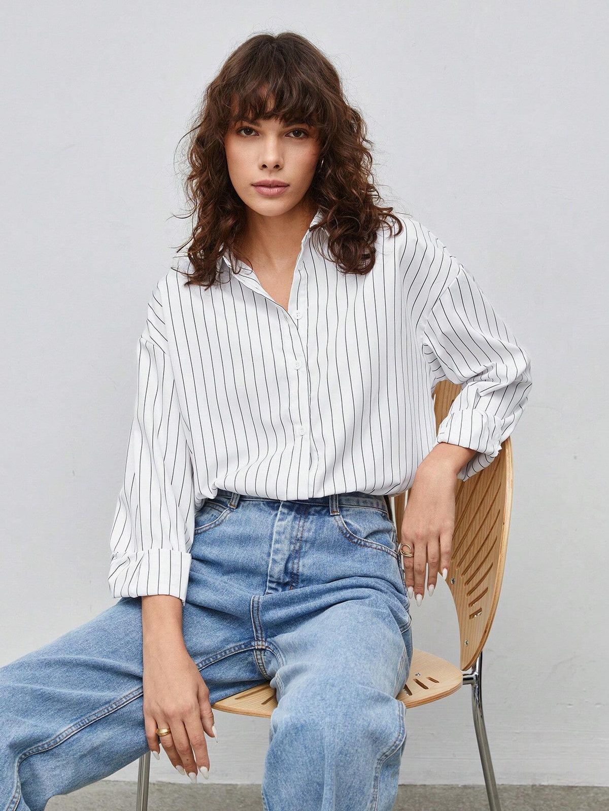 Striped Print Drop Shoulder Shirt