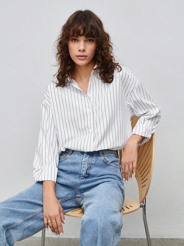 Striped Print Drop Shoulder Shirt