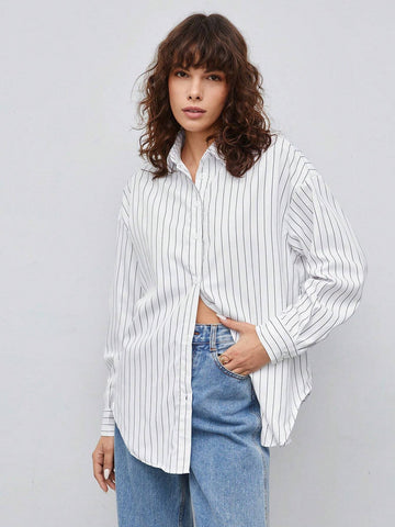 Striped Print Drop Shoulder Shirt