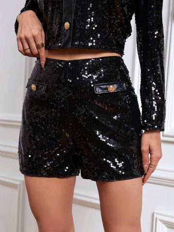High Waist Sequin Shorts