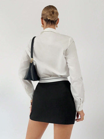 BIZwear Contrast Trim Bodycon Skirt Workwear