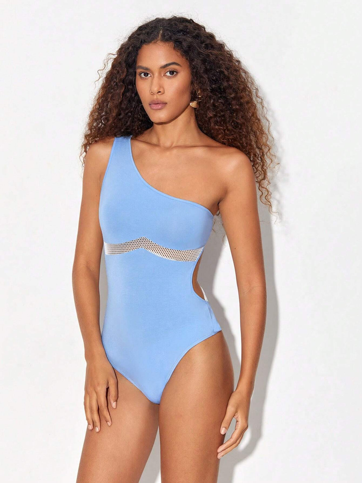 One Shoulder Mesh Insert Bodysuit