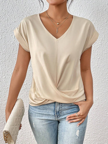 Solid Twist Front Batwing Sleeve Blouse