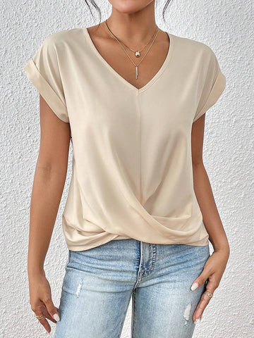 Solid Twist Front Batwing Sleeve Blouse