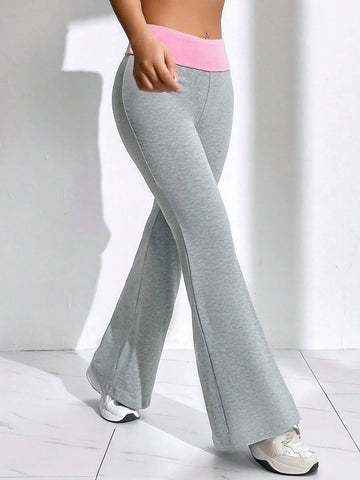 EZwear Contrast Trim Flare Leg Pants