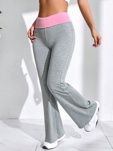 EZwear Contrast Trim Flare Leg Pants