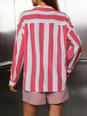 Striped Print Drop Shoulder Shirt & Shorts