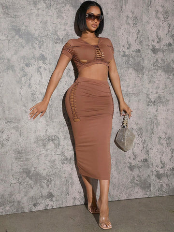 Cut Out Crop Top & Pencil Skirt