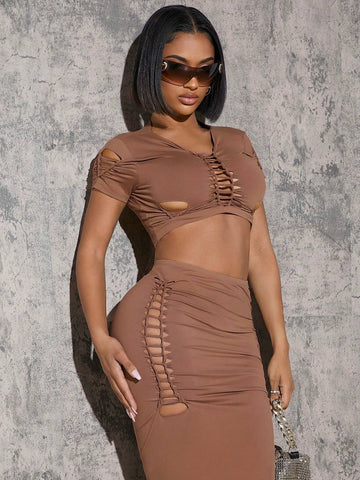 Cut Out Crop Top & Pencil Skirt