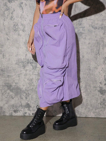 Zip Up Pocket Cargo Skirt