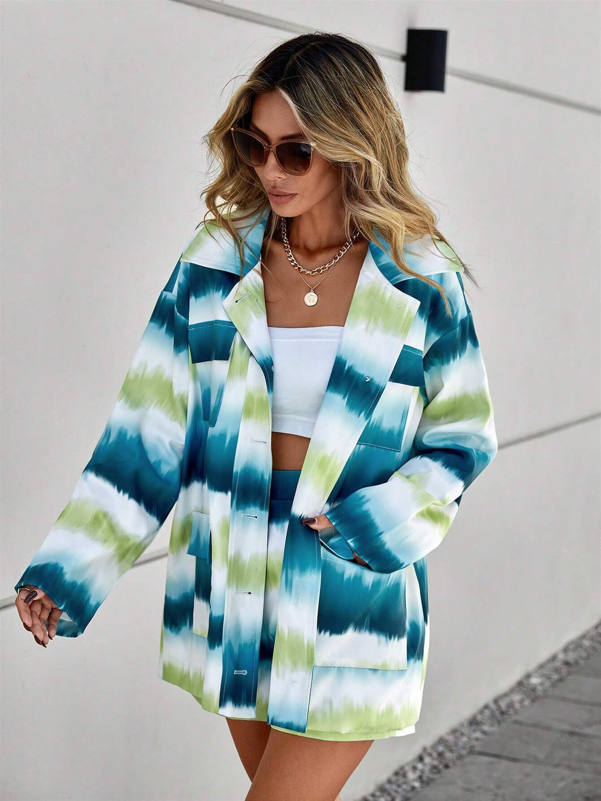 Tie Dye Drop Shoulder Coat & Shorts
