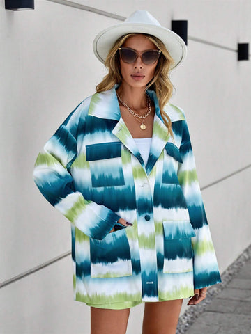 Tie Dye Drop Shoulder Coat & Shorts