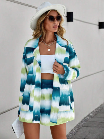 Tie Dye Drop Shoulder Coat & Shorts