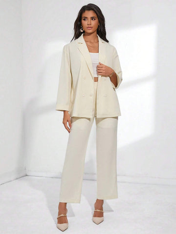 Lapel Neck Double Breasted Blazer & Pants Workwear
