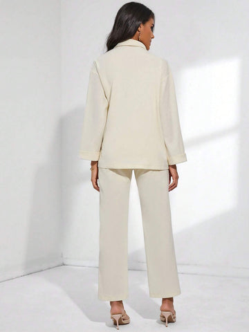 Lapel Neck Double Breasted Blazer & Pants Workwear