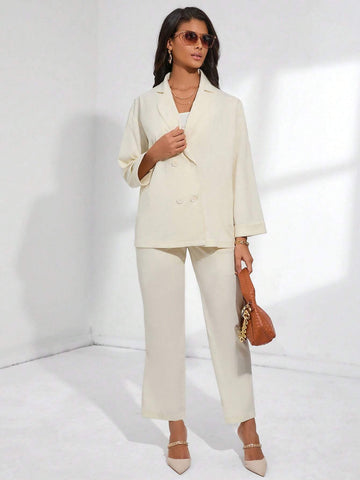 Lapel Neck Double Breasted Blazer & Pants Workwear