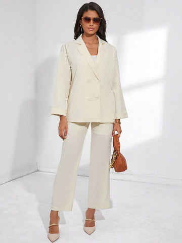 Lapel Neck Double Breasted Blazer & Pants Workwear