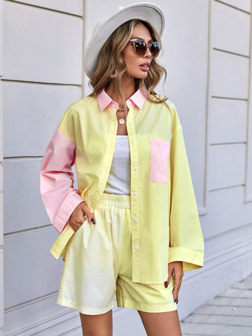 Colorblock Drop Shoulder Shirt & Shorts
