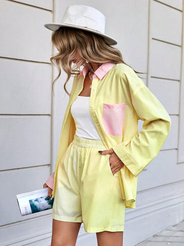 Colorblock Drop Shoulder Shirt & Shorts