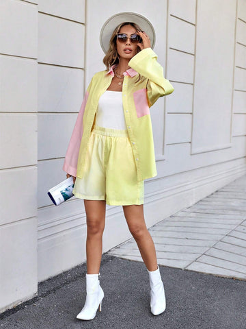 Colorblock Drop Shoulder Shirt & Shorts