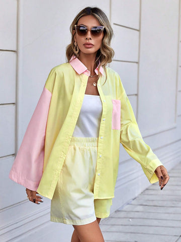 Colorblock Drop Shoulder Shirt & Shorts