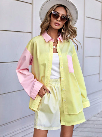 Colorblock Drop Shoulder Shirt & Shorts