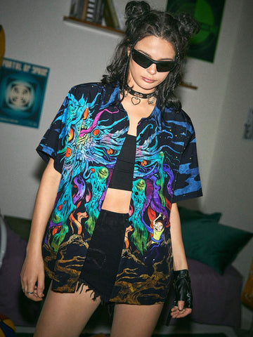 Allover Print Button Front Shirt