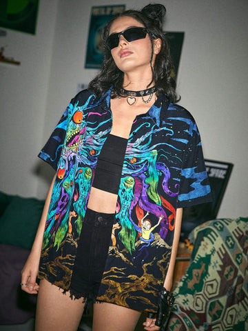 Allover Print Button Front Shirt