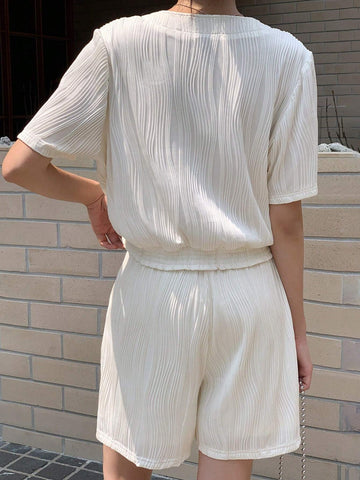 DAZY Flap Detail Button Front Blouse & Shorts