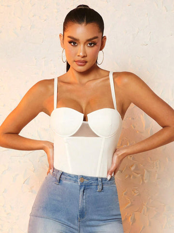 Solid Bustier Cami Bodysuit