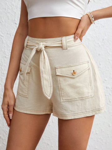 VCAY Flap Pocket Belted Cargo Shorts