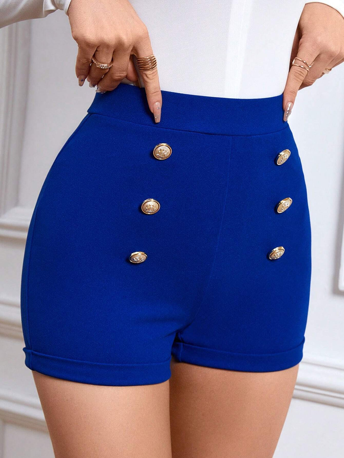 High Waist Button Detail Shorts