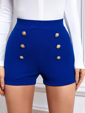 High Waist Button Detail Shorts