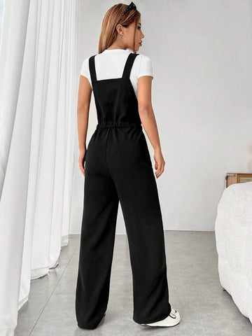 Solid Belted Overall Jumpsuit Without Tee