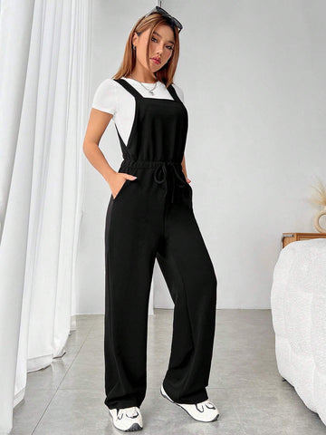 Solid Belted Overall Jumpsuit Without Tee