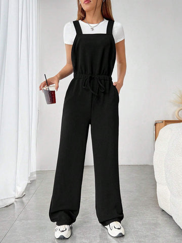 Solid Belted Overall Jumpsuit Without Tee