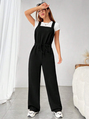 Solid Belted Overall Jumpsuit Without Tee
