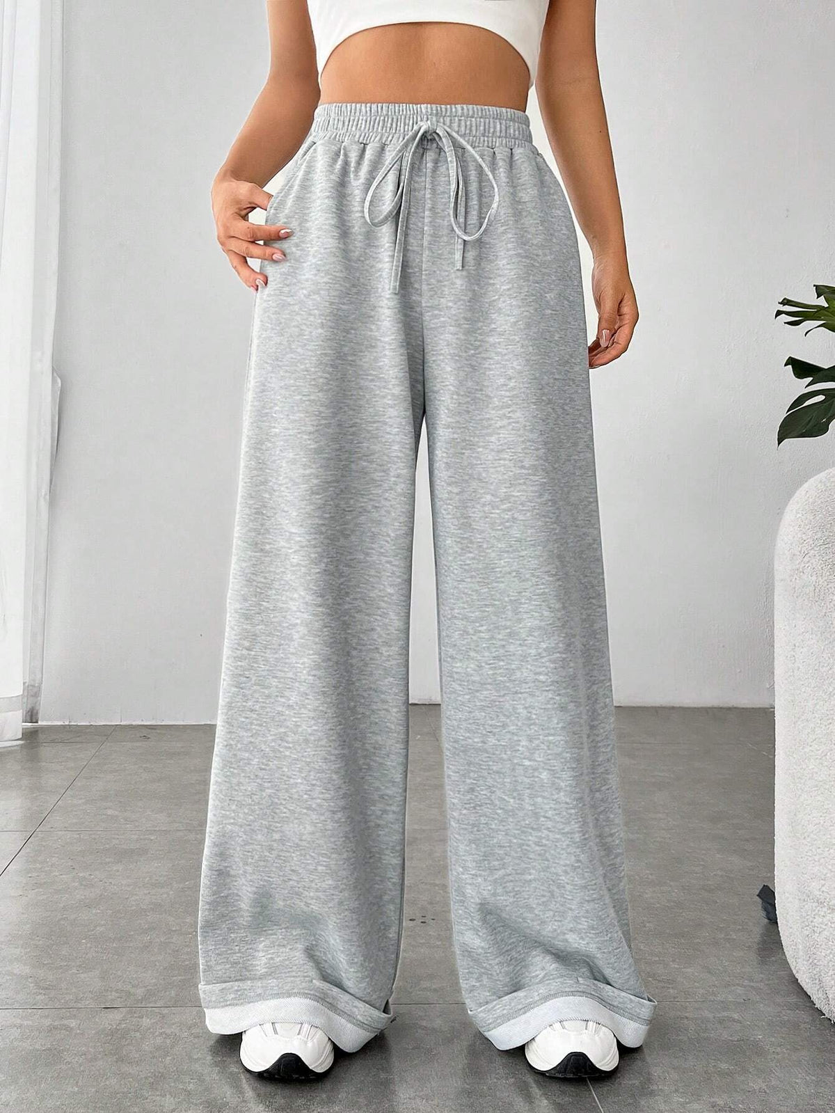 EZwear Drawstring Waist Wide Leg Sweatpants